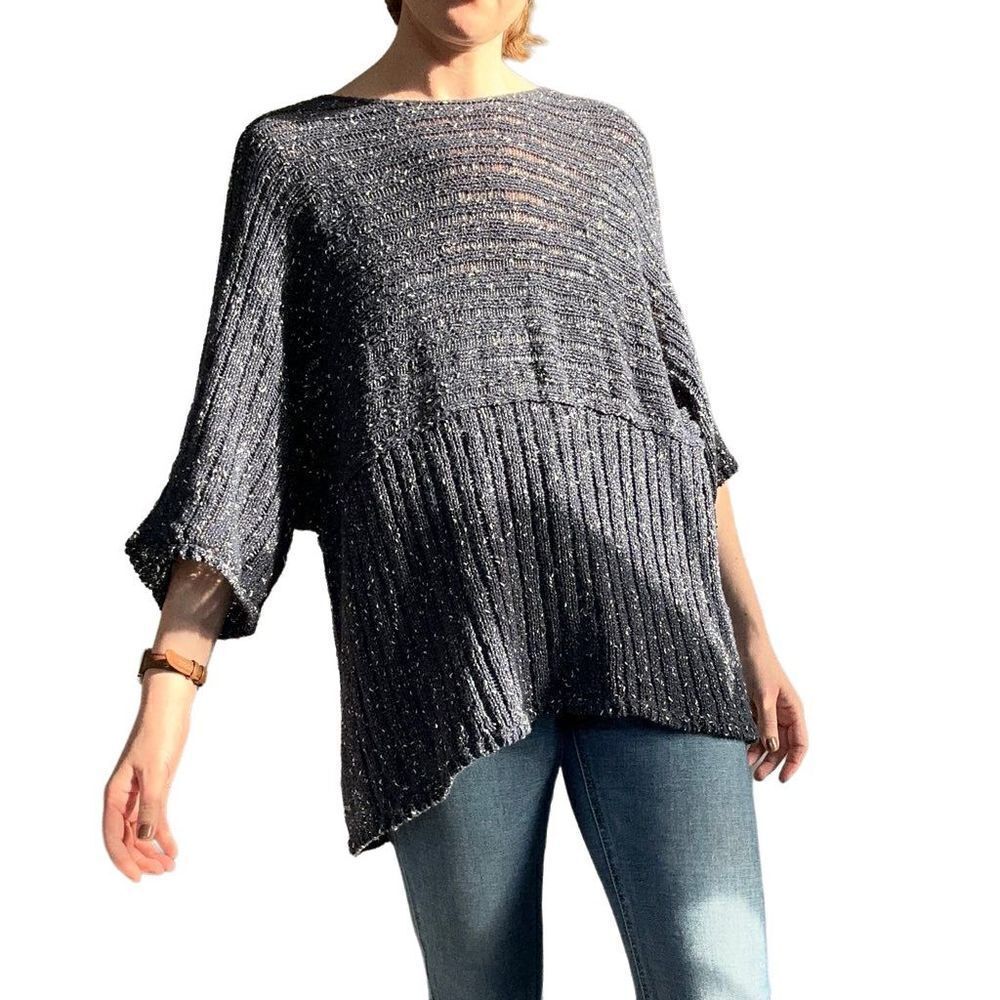 J Jill Pure Jill Kimono Knit Top Size S Blue Off The Shoulder Tunic